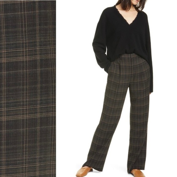 VINCE Classic Plaid Print Trousers in Black Size 8 - Picture 3 of 11